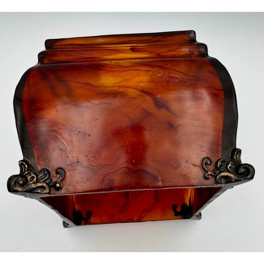 Vintage Faux Tortoiseshell Lucite Acrylic Tissue Box Cover Ornate Resin Feet